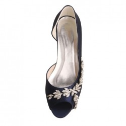 ELLEN Sparkly Navy Blue Peep Toe Kitten Low Heel Shoes for Wedding Front View