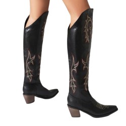 CUTE Black Tall Knee High Cowgirl Boots