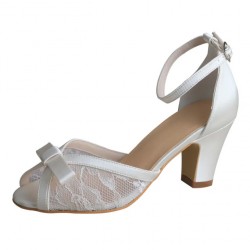 ELLEN Ivory 50s Style Wedding Shoes Block Heel