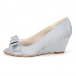 BELLINA Silver Wedge Low Heel Wedding Shoes