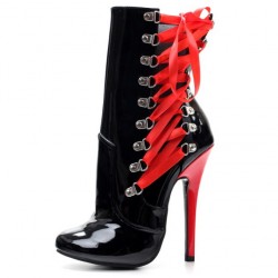 SCREAM Sexy Black/Red 5 Inch Heel Ankle Boots Side Lace Up