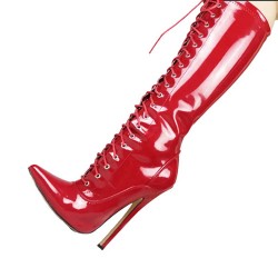 DAGGER Fetish Red 7 Inch Heel Knee High Boots Lace Up