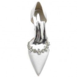 BELLA White Wedding Shoes Block Heel with Crystal