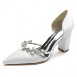 BELLA White Sparkly Wedding Shoes Block Heel