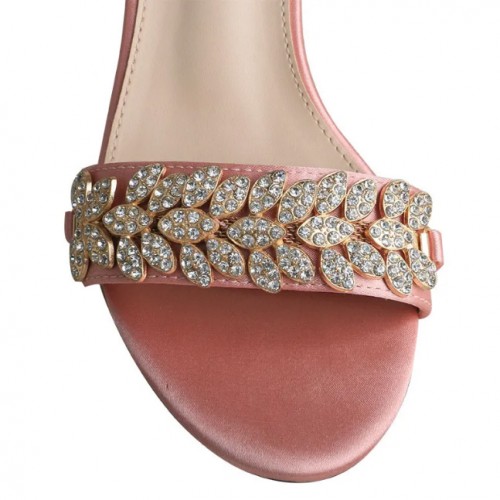 ELLEN Blush Wedding Shoes Block Heel with Rhinestone