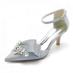 BELLA Silver Sparkly Wedding Shoes Low Heel with Bow