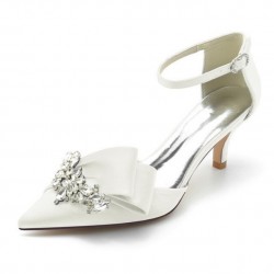 BELLA Ivory Sparkly Wedding Shoes Low Heel with Bow
