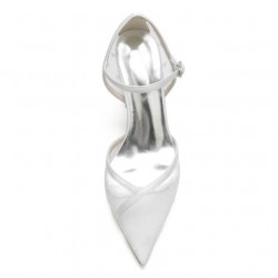 BELLA White Tulle/Satin Wedding Shoes Block Heel