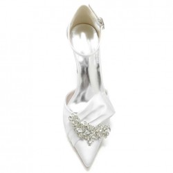 BELLA White Crystal Wedding Shoes Block Heel with Bow
