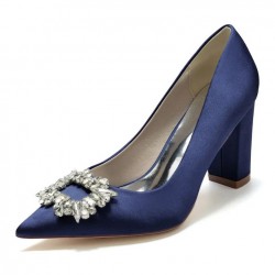 BELLA Navy Blue Wedding Block Heels with Sparkly Buckle