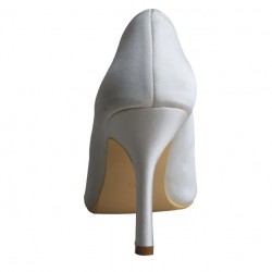 ELLEN Ivory Satin Pointy Bridal High Heel Pumps with Pearl Back