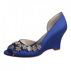 ELLEN Sparkly Blue Wedge Wedding Shoes Open Toe