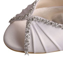 ELLEN White Wedge Wedding Shoes Pleated Peep Toe Upclose