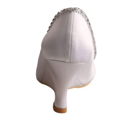 ELLEN White Wedge Wedding Shoes Pleated Peep Toe Back