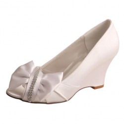 ELLEN White Statement Bow Wedge Wedding Shoes