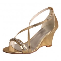 EELLEN Sparkly Gold Wedge Heel Sandals for Wedding