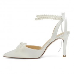 BELLA Ivory Pearl Wedding High Heels Closed Toe Side