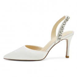 BELLINA White Crystal Slingback High Heel Wedding Shoes