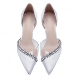 ELLEN White Diamante Wedding High Heels Front