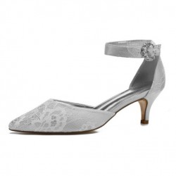 BELLA Silver Lace Wedding Shoes Low Heel