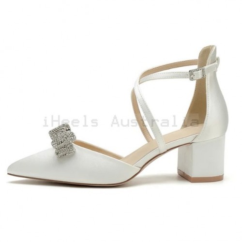 BELLA Ivory Satin Low Heel Wedding Shoes with Glitter Bowknot