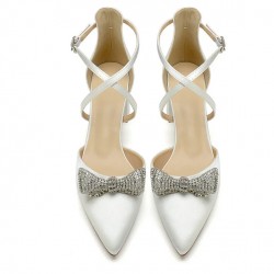 BELLA Ivory Satin Low Heel Wedding Shoes with Glitter Bowknot