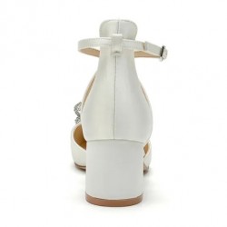 BELLA Ivory Closed Toe Wedding Low Heels with Pearl Brooch