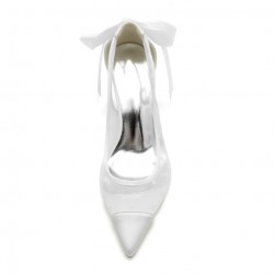 BELLA White Slingback Wedding Shoes Block Heel with Bow on Back