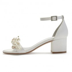 BELLA Ivory Statement Peal Wedding Sandals Low Heel