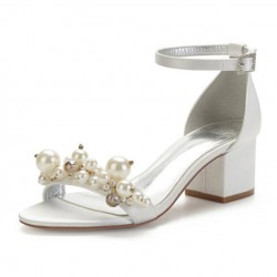 BELLA Ivory Statement Peal Wedding Sandals Low Heel