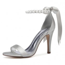 BELLA Silver Wedding Sandals High Heel with Pearls