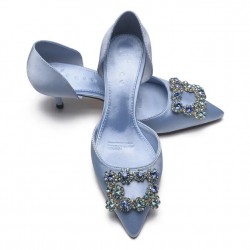 BELLINI Light Blue Wedding Shoes Low Heels with Sparkly Buckle Side