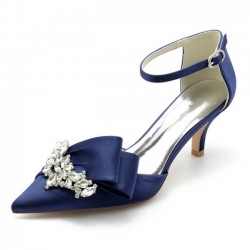 BELLA Navy Kitten Heel Shoes with Bow and Crystal for Wedding