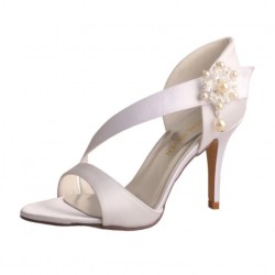 ELLEN White Pearl Bridal Sandals High Heel