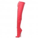 SCREAM Red 7 Inch Heel Crotch Thigh High Boots Front Lace Up