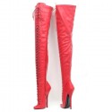 SCREAM Red 7 Inch Heel Crotch Thigh High Boots Front Lace Up Pair