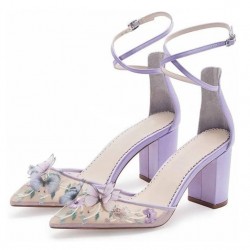 BELLINA Lavender Butterfly Wedding Block Heels