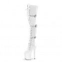 INFINITY White Thigh High Boot Buckle Platform 9 Inch Heel