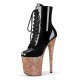 FLAMINGO Black/Rose Gold Glitter 8 Inch Platform Heel Ankle Boots