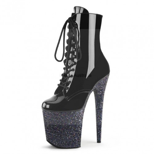 FLAMINGO Black/Black Glitter 8 Inch Platform Heel Ankle Boots