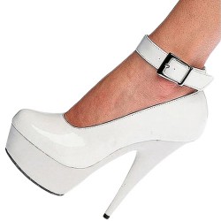 DELIGHT Sexy White Platform 6 Inch High Heel Pumps with Ankle Strap