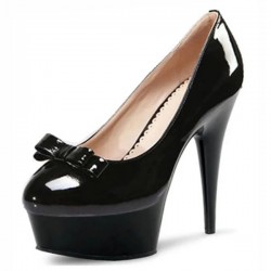 DELIGHT Black 6 Inch Platform High Heels with Bow
