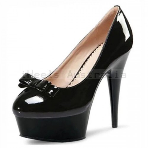 DELIGHT Black 6 Inch Platform High Heels with Bow