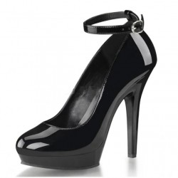 ALLURE Black Closed Toe 5 Inch High Heels with Ankle Strap