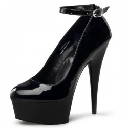DELIGHT Black 6 Inch High Heel Pumps with Ankle Strap