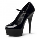 DELIGHT Black Mary Jane 6 Inch High Heel Platform Pumps