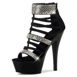 DELIGHT Black Sparkly Strappy Platform 6 Inch High Heels