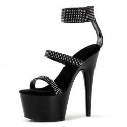 DELIGHT Sexy Black Bling Two Strap Platform 6 Inch High Heels