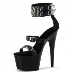 DELIGHT Sexy Black Buckle Strap 6 Inch High Heels