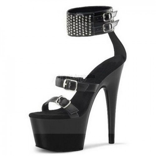 DELIGHT Sexy Black Buckle Strap Platform 6 Inch High Heels